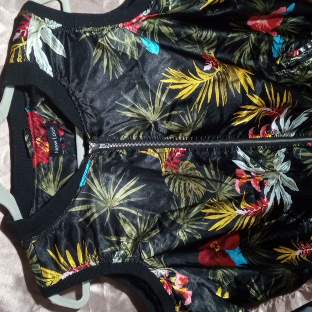 New Look Bare Shoulder Floral Bomber Jacket